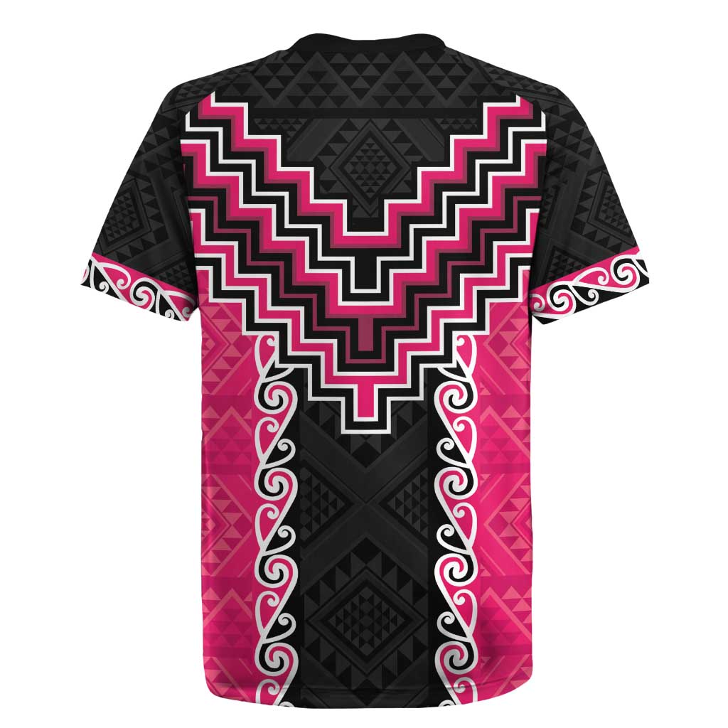 Pink Niho Taniwha Mix Poutama Rugby Jersey Unique Taniko Aotearoa