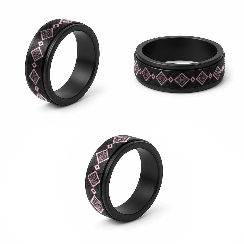 Pink Niho Taniwha Mix Poutama Spinner Ring Unique Taniko Aotearoa - Polynesian Pride