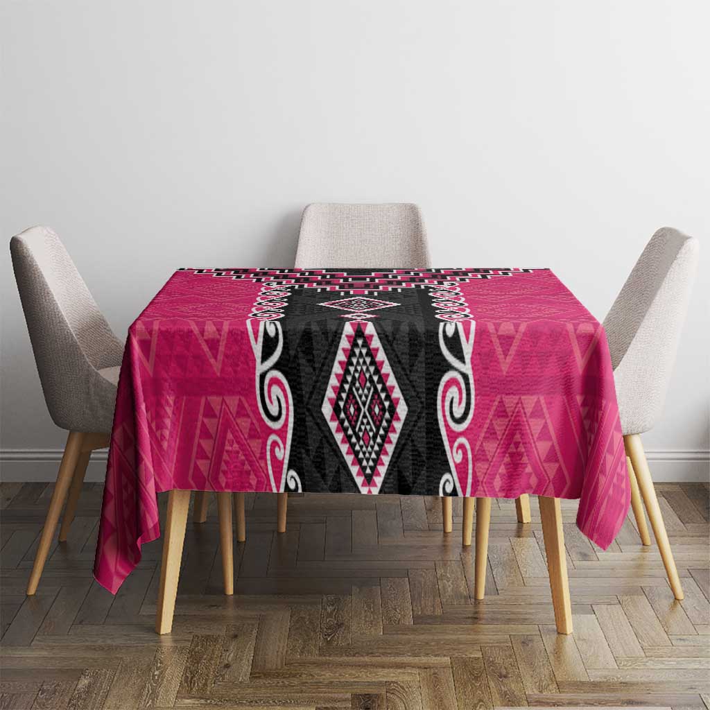 Pink Niho Taniwha Mix Poutama Tablecloth Unique Taniko Aotearoa