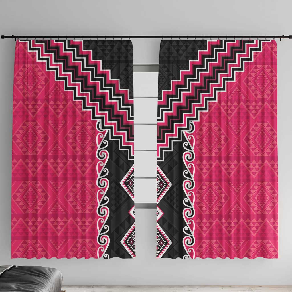 Pink Niho Taniwha Mix Poutama Window Curtain Unique Taniko Aotearoa
