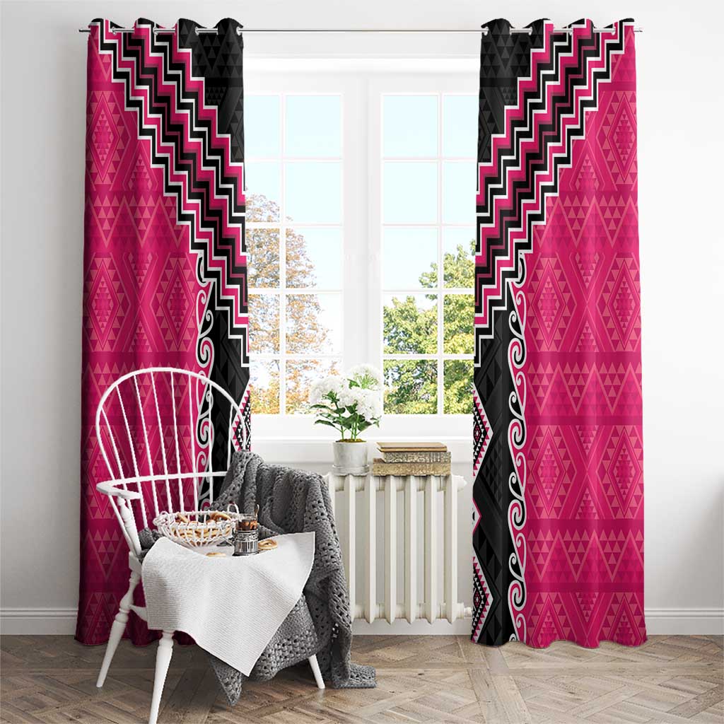 Pink Niho Taniwha Mix Poutama Window Curtain Unique Taniko Aotearoa