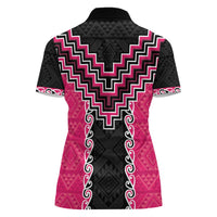Pink Niho Taniwha Mix Poutama Women Polo Shirt Unique Taniko Aotearoa
