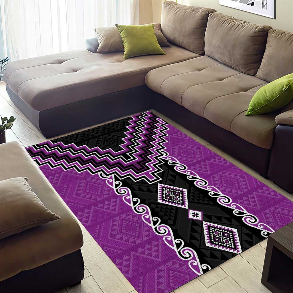 Purple Niho Taniwha Mix Poutama Area Rug Unique Taniko Aotearoa