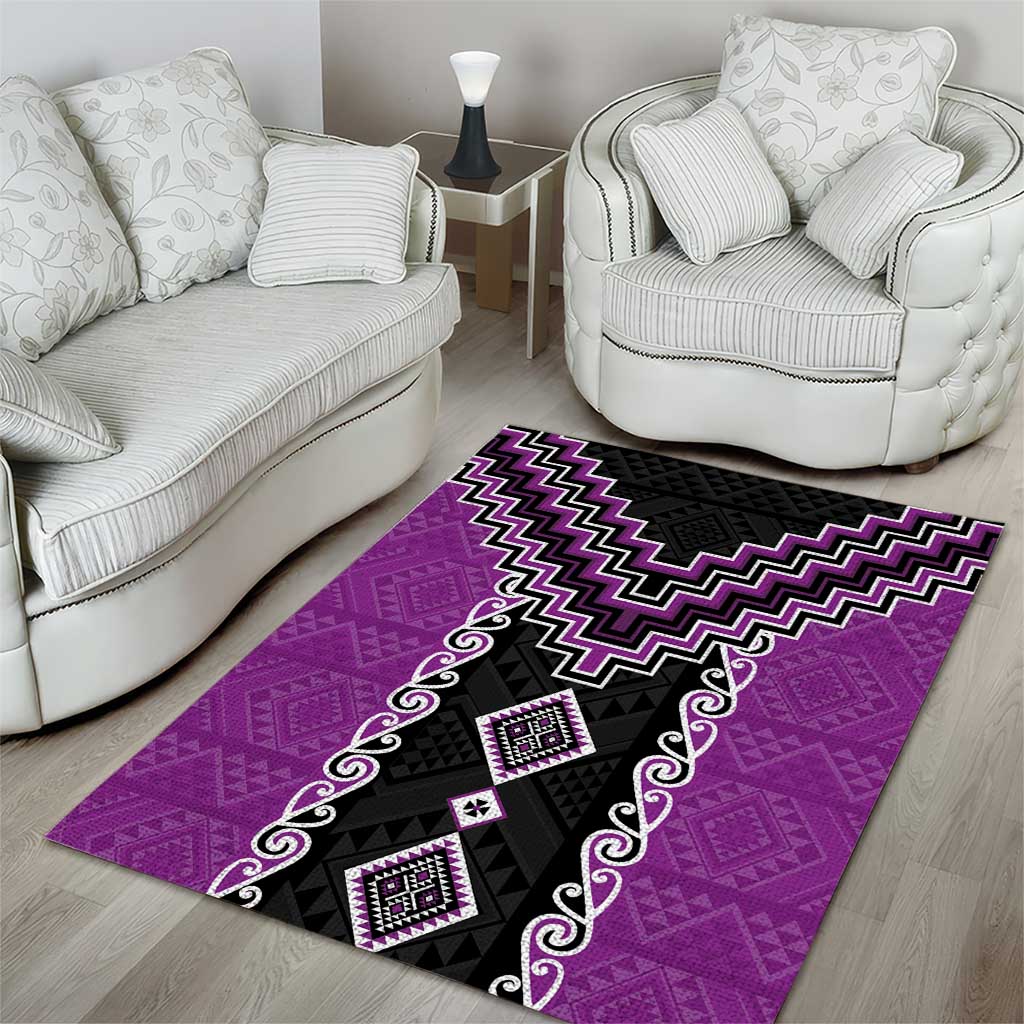 Purple Niho Taniwha Mix Poutama Area Rug Unique Taniko Aotearoa