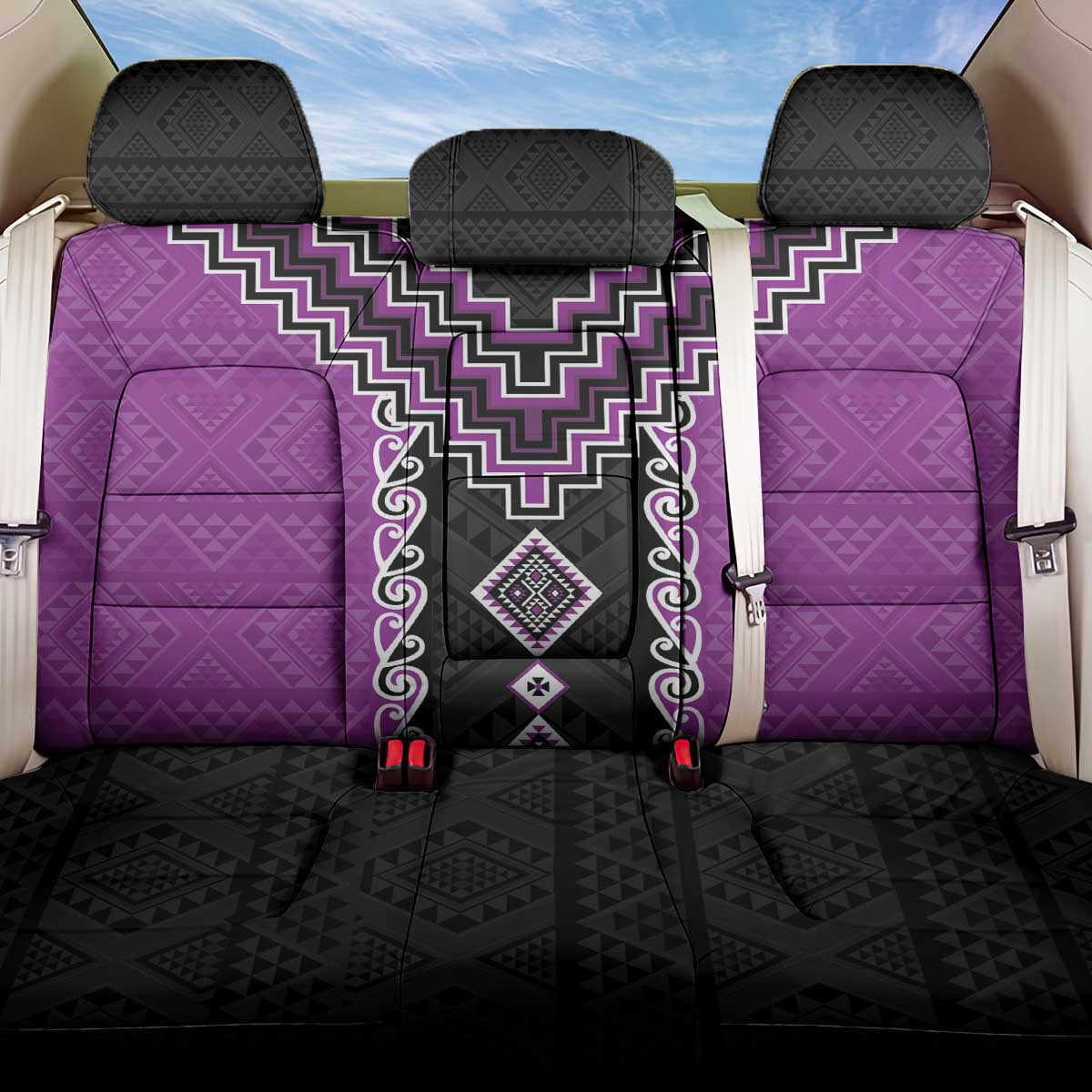 Purple Niho Taniwha Mix Poutama Back Car Seat Cover Unique Taniko Aotearoa