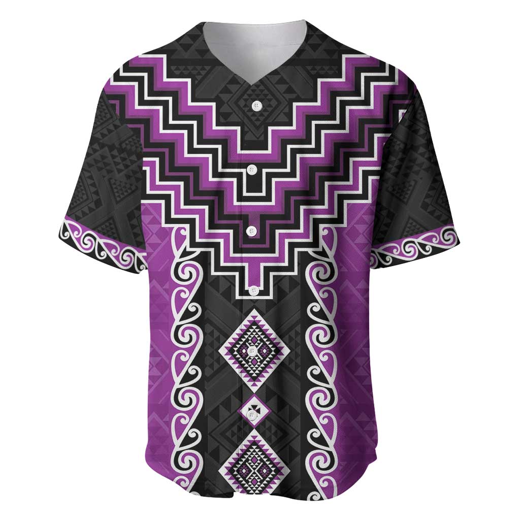 Purple Niho Taniwha Mix Poutama Baseball Jersey Unique Taniko Aotearoa