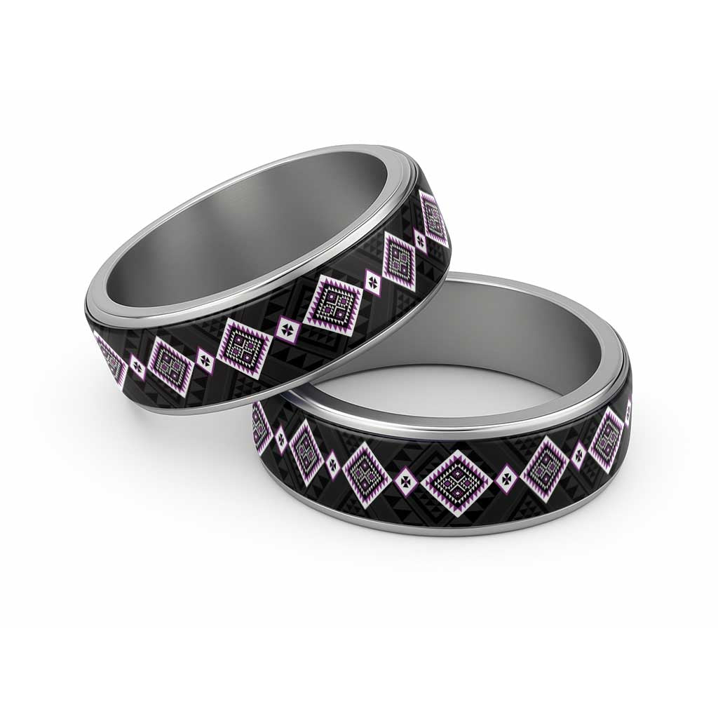 Purple Niho Taniwha Mix Poutama Classic Ring Unique Taniko Aotearoa LT01 Sliver Purple - Polynesian Pride