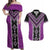 Purple Niho Taniwha Mix Poutama Couples Matching Off Shoulder Maxi Dress and Hawaiian Shirt Unique Taniko Aotearoa