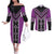 Purple Niho Taniwha Mix Poutama Couples Matching Off The Shoulder Long Sleeve Dress and Long Sleeve Button Shirt Unique Taniko Aotearoa