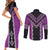 Purple Niho Taniwha Mix Poutama Couples Matching Short Sleeve Bodycon Dress and Long Sleeve Button Shirt Unique Taniko Aotearoa