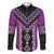 Purple Niho Taniwha Mix Poutama Family Matching Off The Shoulder Long Sleeve Dress and Hawaiian Shirt Unique Taniko Aotearoa