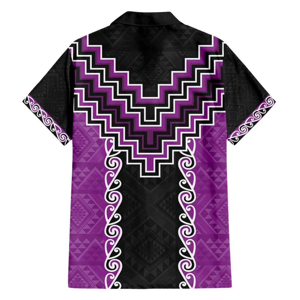 Purple Niho Taniwha Mix Poutama Family Matching Short Sleeve Bodycon Dress and Hawaiian Shirt Unique Taniko Aotearoa