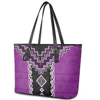Purple Niho Taniwha Mix Poutama Leather Tote Bag Unique Taniko Aotearoa