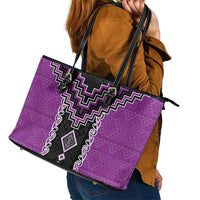 Purple Niho Taniwha Mix Poutama Leather Tote Bag Unique Taniko Aotearoa