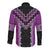 Purple Niho Taniwha Mix Poutama Long Sleeve Button Shirt Unique Taniko Aotearoa