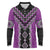 Purple Niho Taniwha Mix Poutama Long Sleeve Polo Shirt Unique Taniko Aotearoa