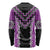 Purple Niho Taniwha Mix Poutama Long Sleeve Shirt Unique Taniko Aotearoa