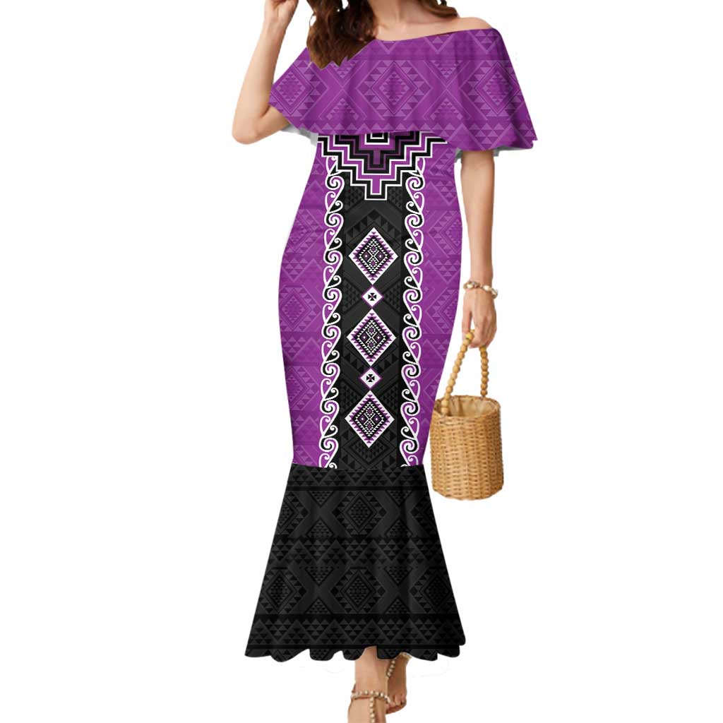 Purple Niho Taniwha Mix Poutama Mermaid Dress Unique Taniko Aotearoa LT01 Women Purple - Polynesian Pride