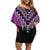 Purple Niho Taniwha Mix Poutama Off Shoulder Short Dress Unique Taniko Aotearoa