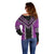 Purple Niho Taniwha Mix Poutama Off Shoulder Sweater Unique Taniko Aotearoa