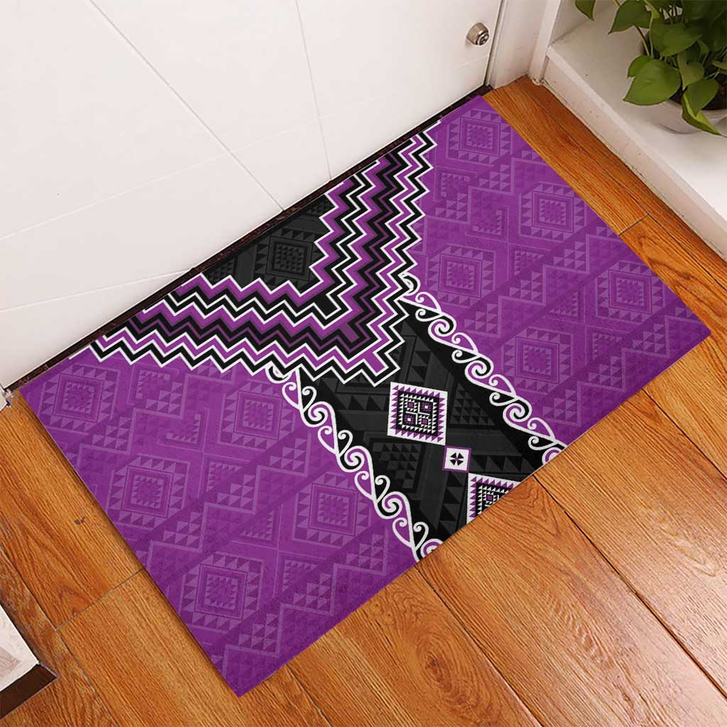 Purple Niho Taniwha Mix Poutama Rubber Doormat Unique Taniko Aotearoa