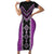 Purple Niho Taniwha Mix Poutama Short Sleeve Bodycon Dress Unique Taniko Aotearoa