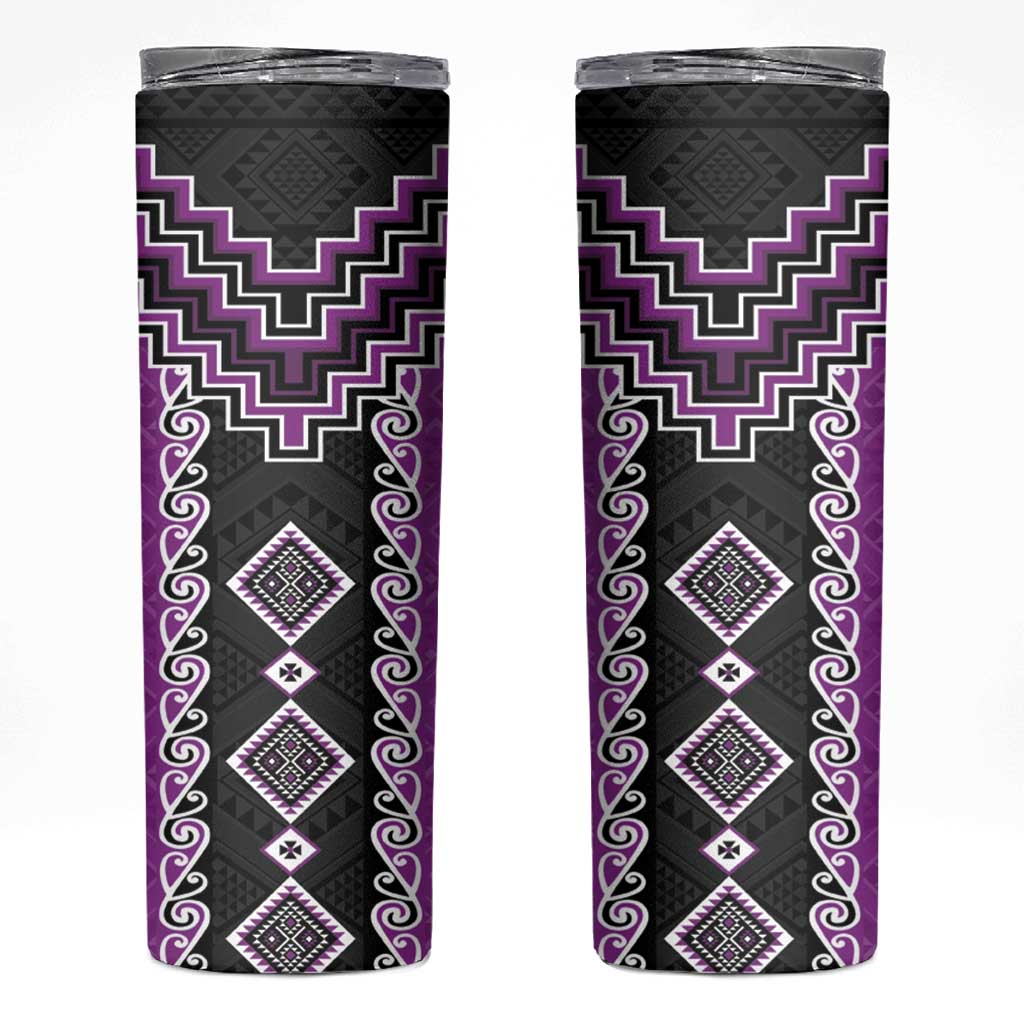 Purple Niho Taniwha Mix Poutama Skinny Tumbler Unique Taniko Aotearoa