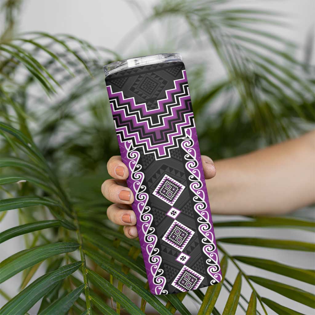 Purple Niho Taniwha Mix Poutama Skinny Tumbler Unique Taniko Aotearoa LT01 - Polynesian Pride