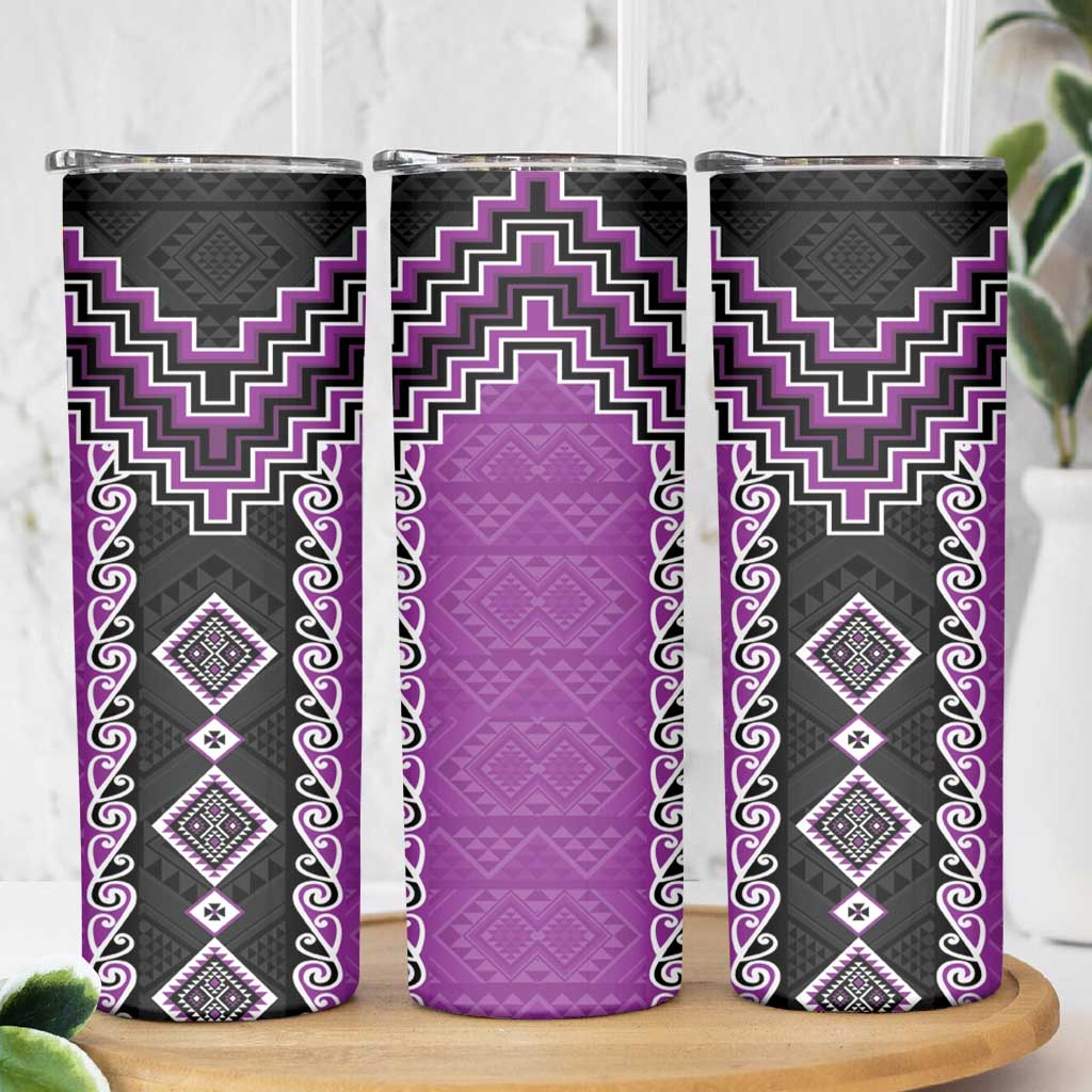 Purple Niho Taniwha Mix Poutama Skinny Tumbler Unique Taniko Aotearoa LT01 - Polynesian Pride