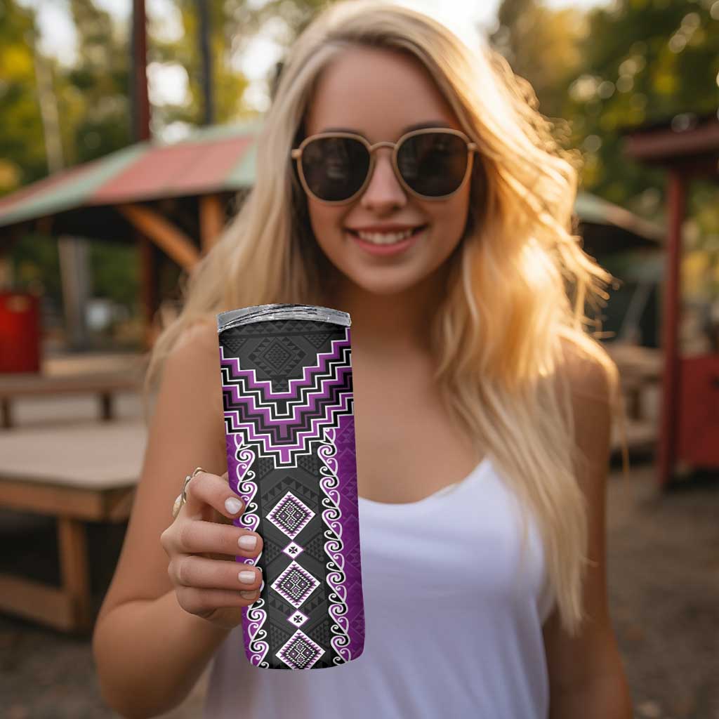 Purple Niho Taniwha Mix Poutama Skinny Tumbler Unique Taniko Aotearoa LT01 - Polynesian Pride