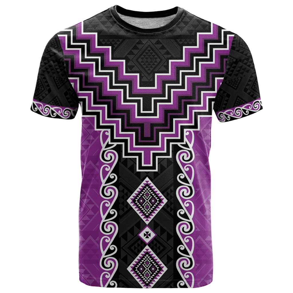 Purple Niho Taniwha Mix Poutama T Shirt Unique Taniko Aotearoa