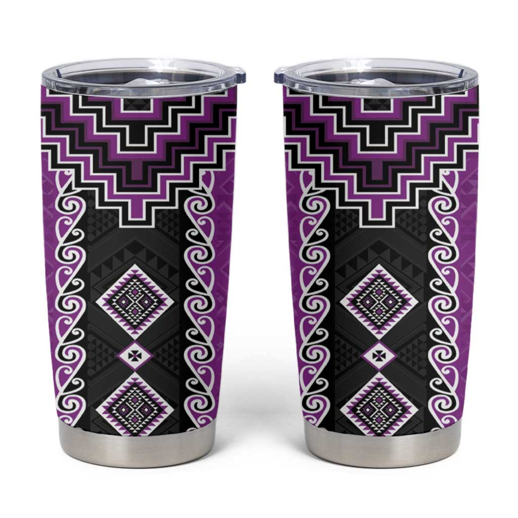 Purple Niho Taniwha Mix Poutama Tumbler Cup Unique Taniko Aotearoa