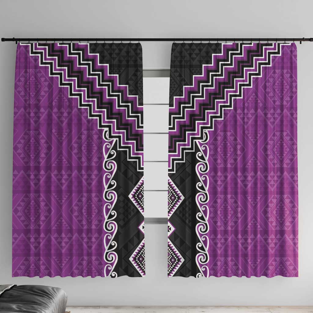 Purple Niho Taniwha Mix Poutama Window Curtain Unique Taniko Aotearoa