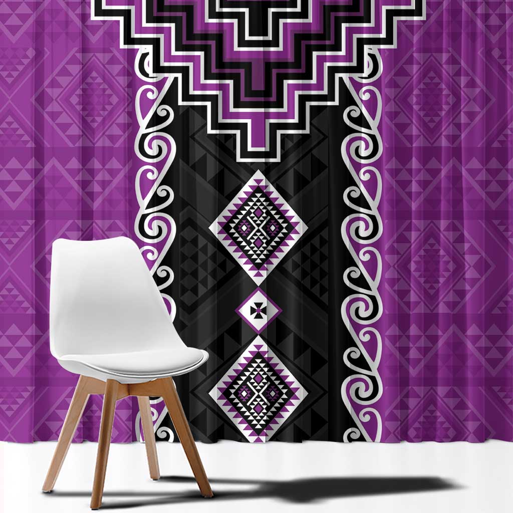 Purple Niho Taniwha Mix Poutama Window Curtain Unique Taniko Aotearoa