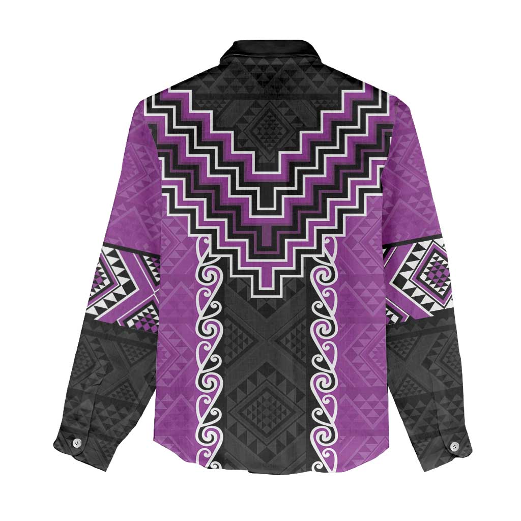 Purple Niho Taniwha Mix Poutama Women Casual Shirt Unique Taniko Aotearoa LT01 - Polynesian Pride