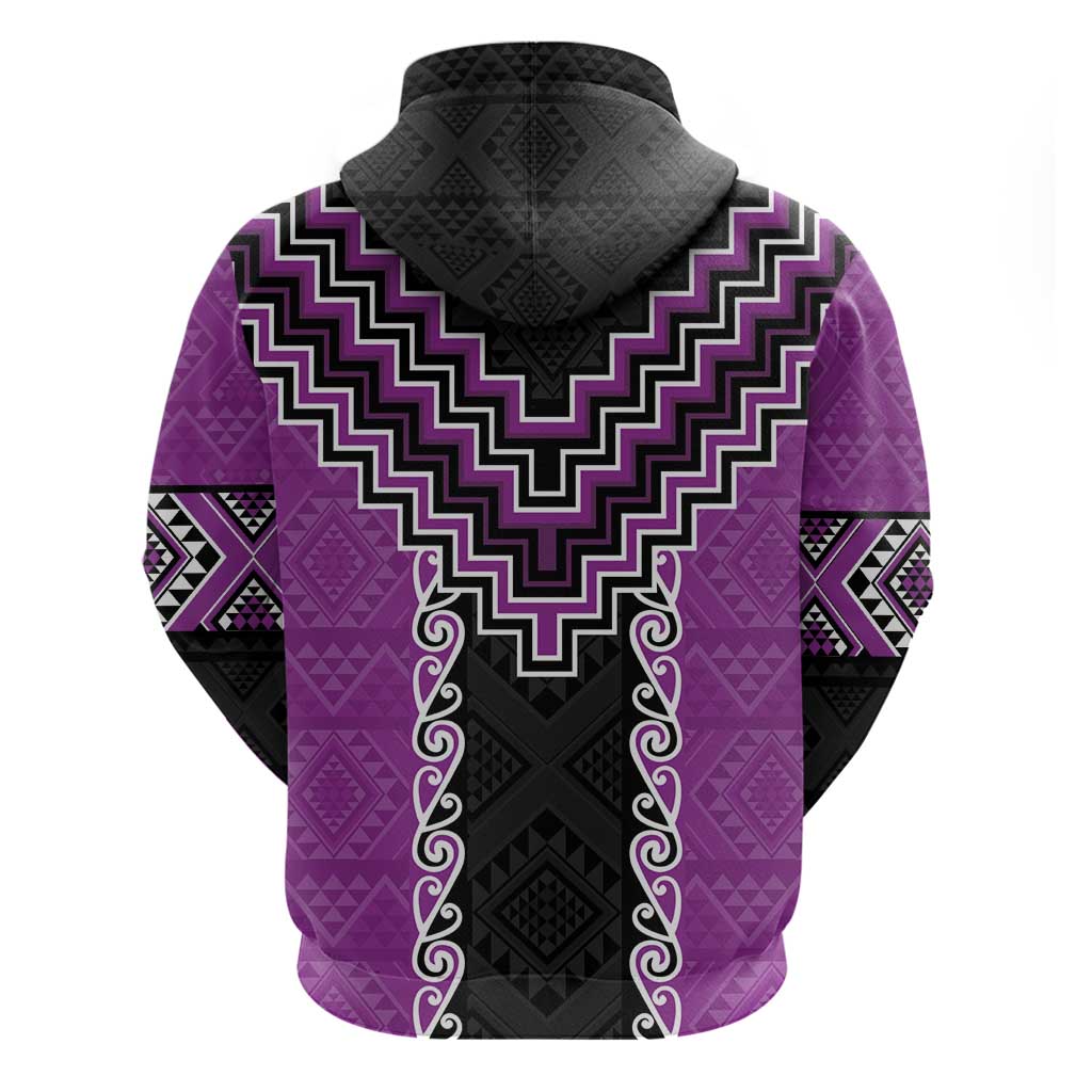 Purple Niho Taniwha Mix Poutama Zip Hoodie Unique Taniko Aotearoa LT01 - Polynesian Pride