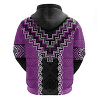 Purple Niho Taniwha Mix Poutama Zip Hoodie Unique Taniko Aotearoa LT01 - Polynesian Pride