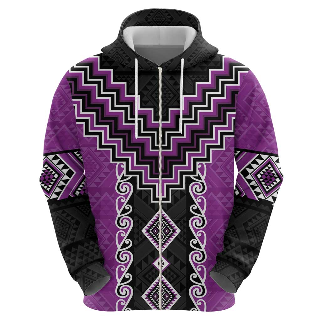 Purple Niho Taniwha Mix Poutama Zip Hoodie Unique Taniko Aotearoa LT01 - Polynesian Pride