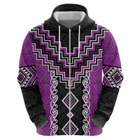 Purple Niho Taniwha Mix Poutama Zip Hoodie Unique Taniko Aotearoa LT01 - Polynesian Pride
