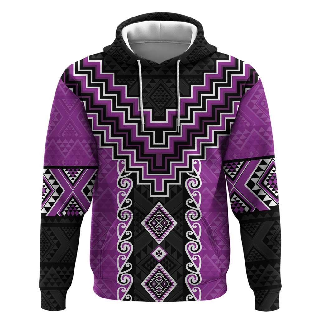 Purple Niho Taniwha Mix Poutama Zip Hoodie Unique Taniko Aotearoa LT01 Pullover Hoodie Purple - Polynesian Pride
