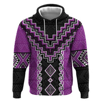 Purple Niho Taniwha Mix Poutama Zip Hoodie Unique Taniko Aotearoa LT01 Pullover Hoodie Purple - Polynesian Pride