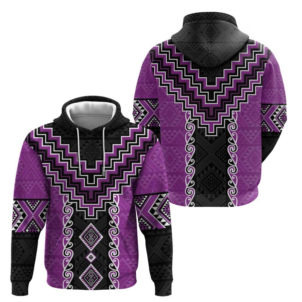 Purple Niho Taniwha Mix Poutama Zip Hoodie Unique Taniko Aotearoa LT01 - Polynesian Pride