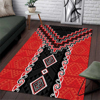 Red Niho Taniwha Mix Poutama Area Rug Unique Taniko Aotearoa