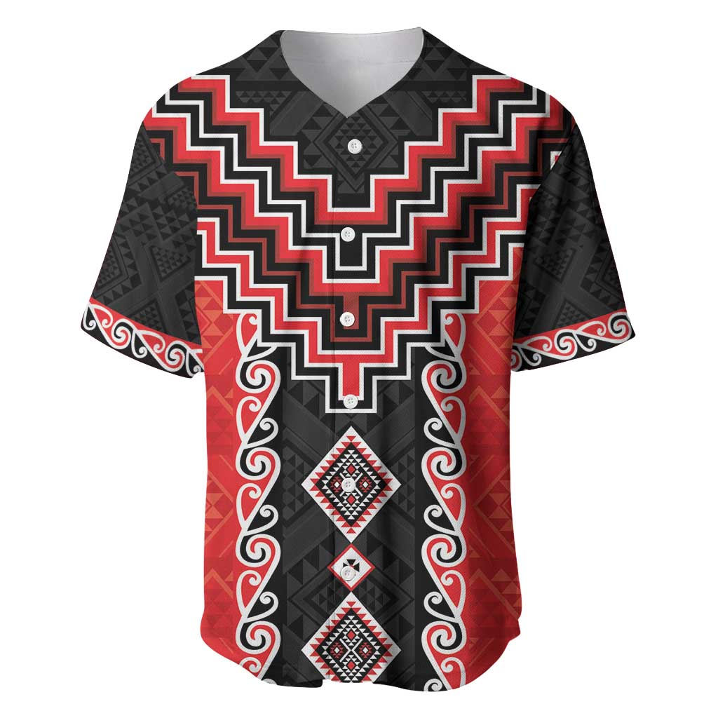 Red Niho Taniwha Mix Poutama Baseball Jersey Unique Taniko Aotearoa