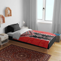 Red Niho Taniwha Mix Poutama Bedding Set Unique Taniko Aotearoa