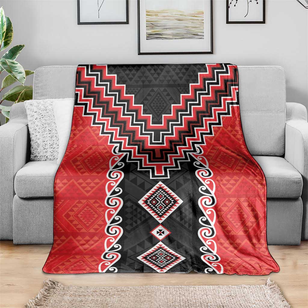 Red Niho Taniwha Mix Poutama Blanket Unique Taniko Aotearoa