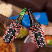 Red Niho Taniwha Mix Poutama 4 in 1 Can Cooler Tumbler Unique Taniko Aotearoa