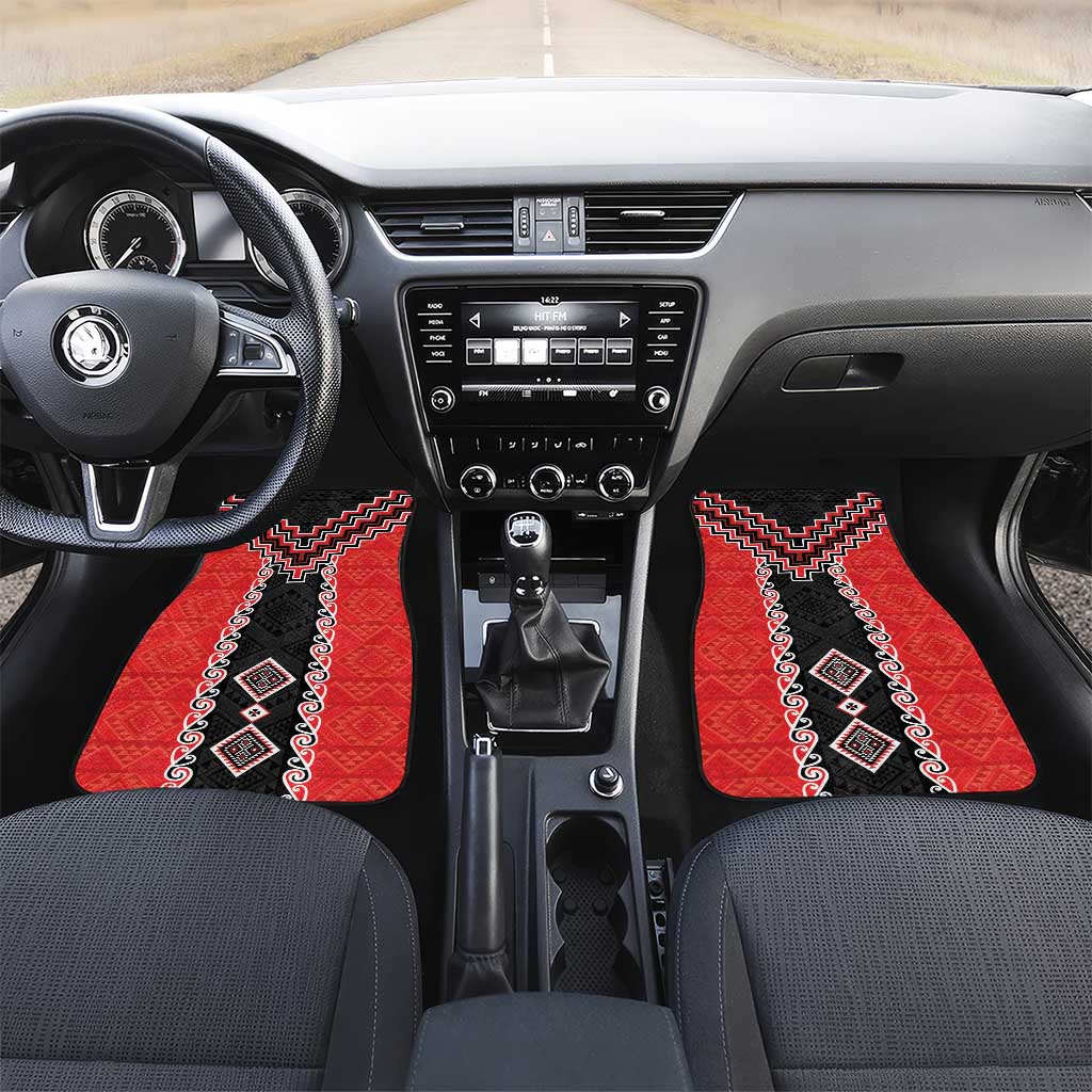 Red Niho Taniwha Mix Poutama Car Mats Unique Taniko Aotearoa