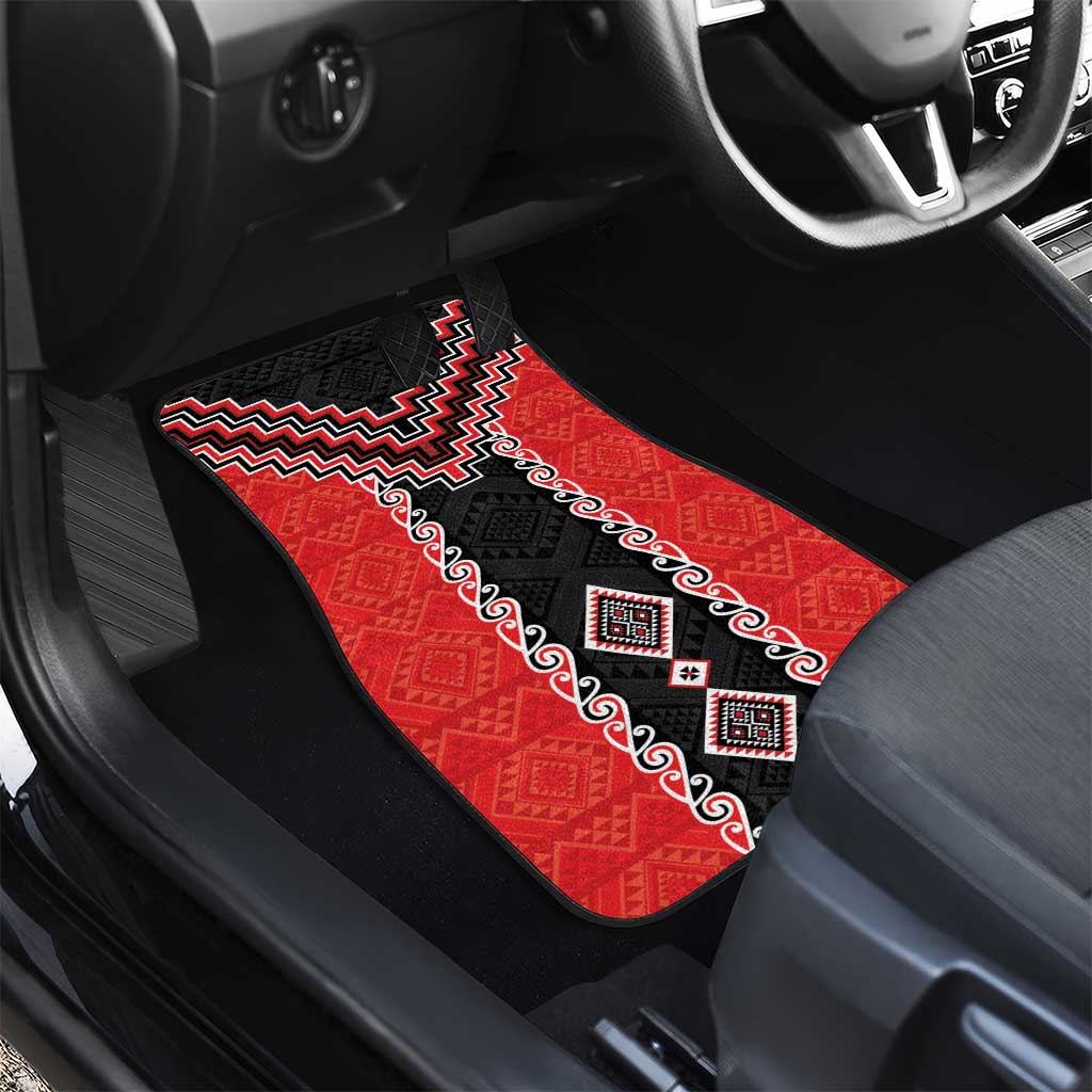 Red Niho Taniwha Mix Poutama Car Mats Unique Taniko Aotearoa