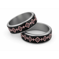 Red Niho Taniwha Mix Poutama Classic Ring Unique Taniko Aotearoa LT01 Sliver Red - Polynesian Pride